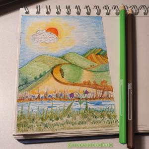 Pencil sketching of imaginary Countryside scene 